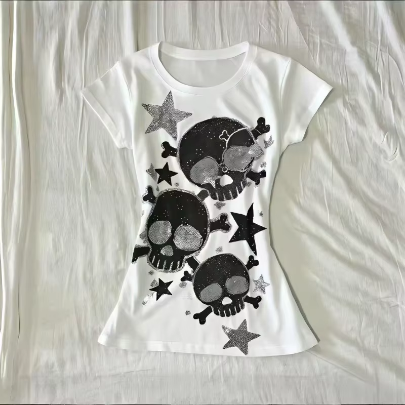 Américain rétro Hottie T-shirt rue sous-culture crâne impression t-shirts Punk gothique T-shirt femm