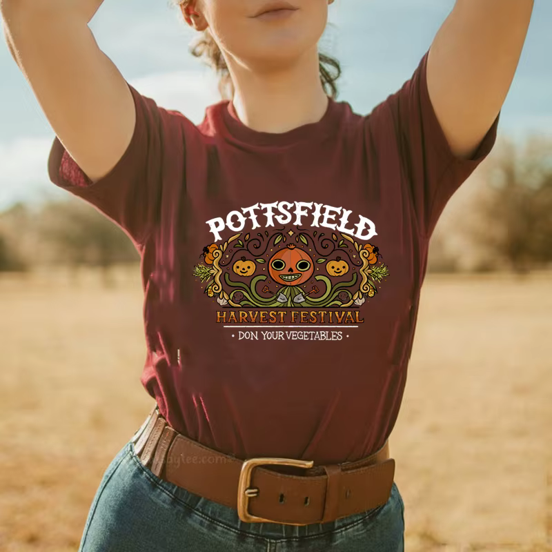 Pottsfield – T-shirt d'halloween au mur de jardin, image Vintage de Festival de récolte, citrouille