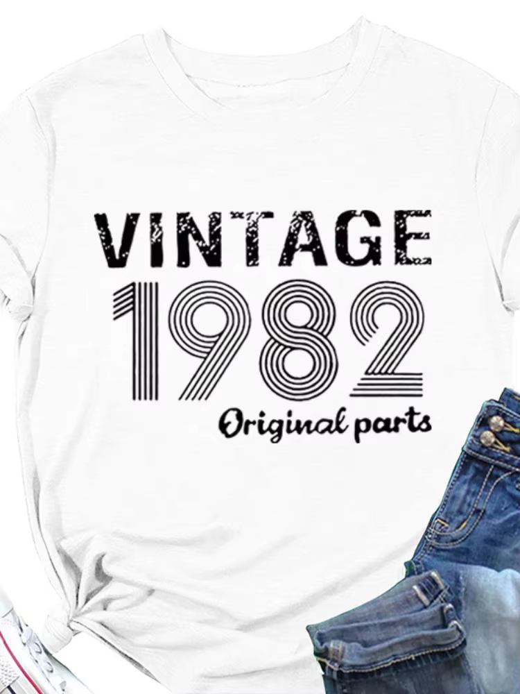 Vintage 1982 Original impression femmes t-shirt à manches courtes col rond lâche femmes t-shirt dame