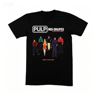 T-shirt graphique vintage Pulp Mis-Shapes, style rétro rock britannique, en coton décontracté pour l