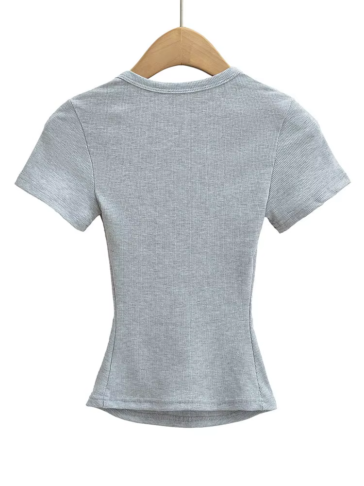 Haut court d'été à col carré pour femmes, haute élasticité, manches courtes, sexy, coupe cintrée, pu