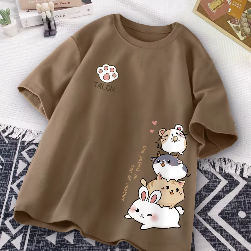 Japonais mignon Hamster Style doux imprimé usage quotidien à manches courtes T-shirt femmes ample dé