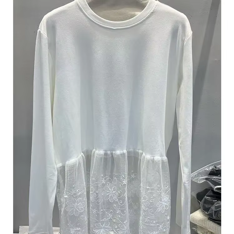 T-shirt mi-long en dentelle épissée, nouveau haut de Base intérieure en dentelle à manches longues, 