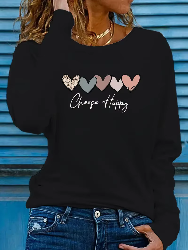 Coeur imprimé chemise drôle gothique T-Shirt femmes décontracté imprimé à manches longues T-Shirt co