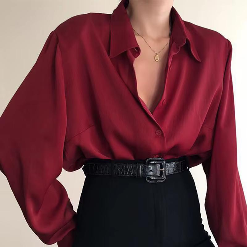 Chemises boutonnées à col rabattu pour femmes, chemisiers décontractés à manches longues pour femmes