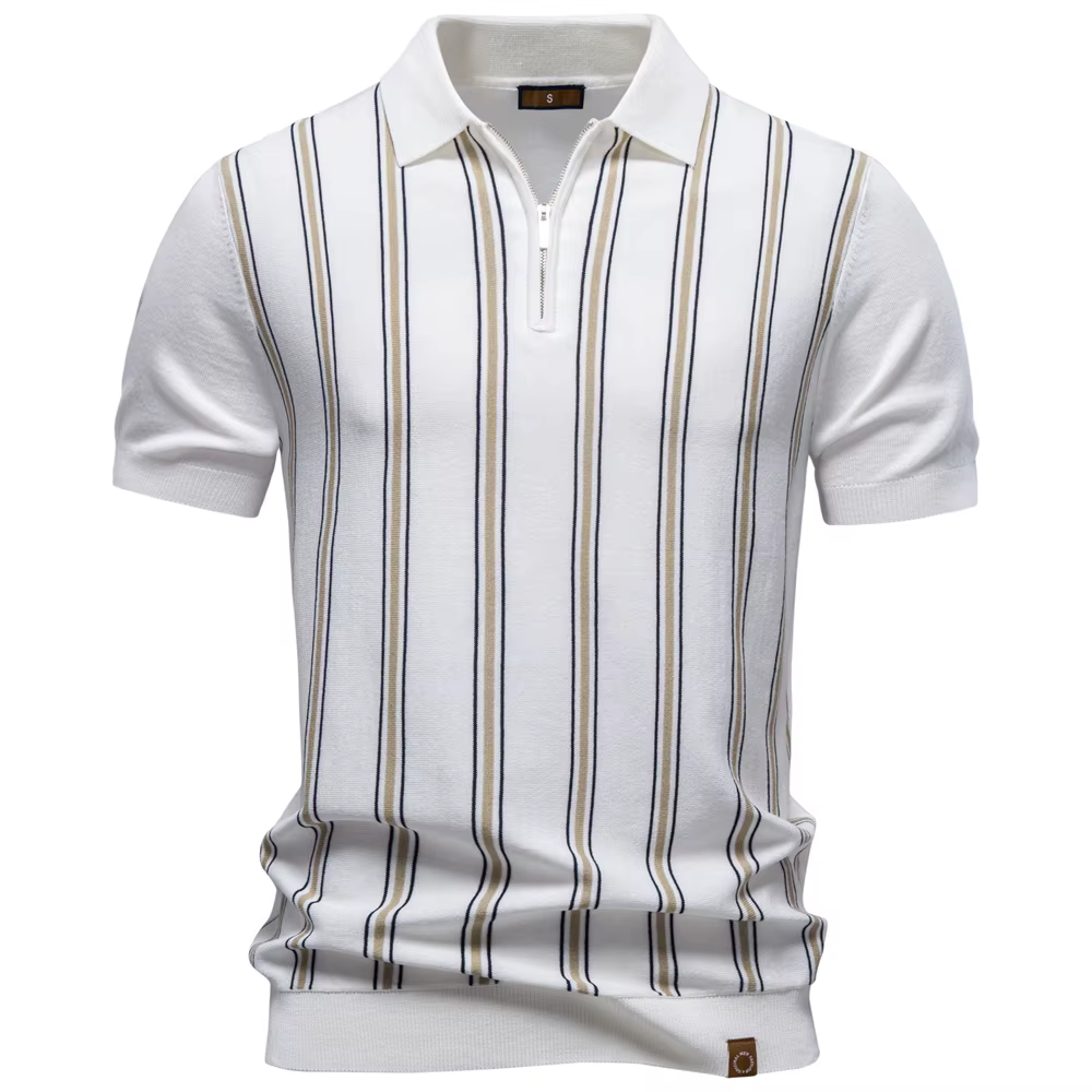 Polo Homme AIOPESON Style Old Money à Rayures Manches Courtes Tissu Doux Respirant Élégant Décontrac
