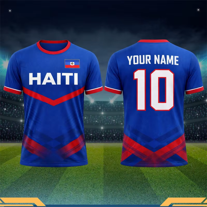 T-shirt de football Haïti 2026 pour hommes – Vêtement sportif à séchage rapide avec logo drapeau haï
