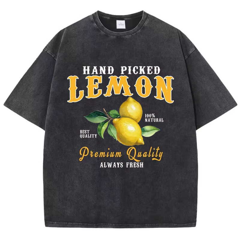 Été citron lavé T-Shirts femmes coton surdimensionné col rond T-Shirts fruits frais imprime hauts dé