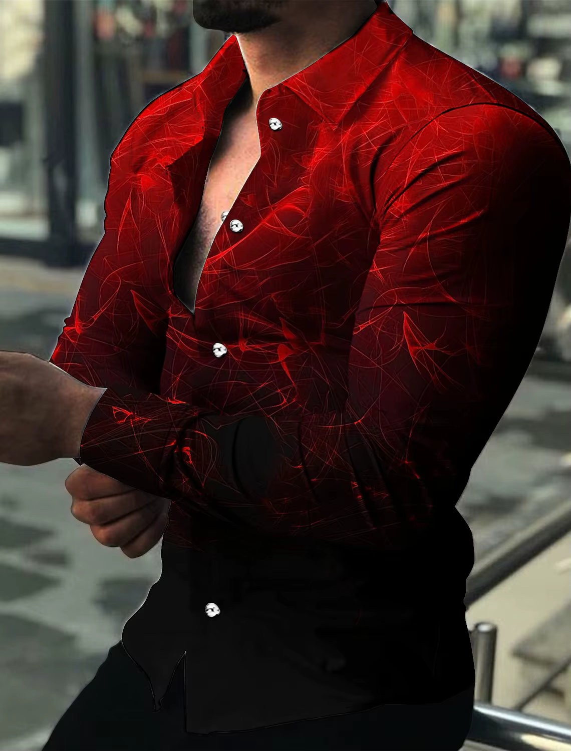 Chemise graphique à manches longues pour hommes, nickel é géométrique, impression 3D colorée, bouton