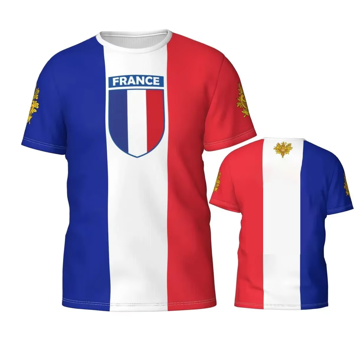 France Drapeau Badge 3D Imprimé T-shirts Hommes & Femmes Sport Mode Graphique T-shirts Français Foot