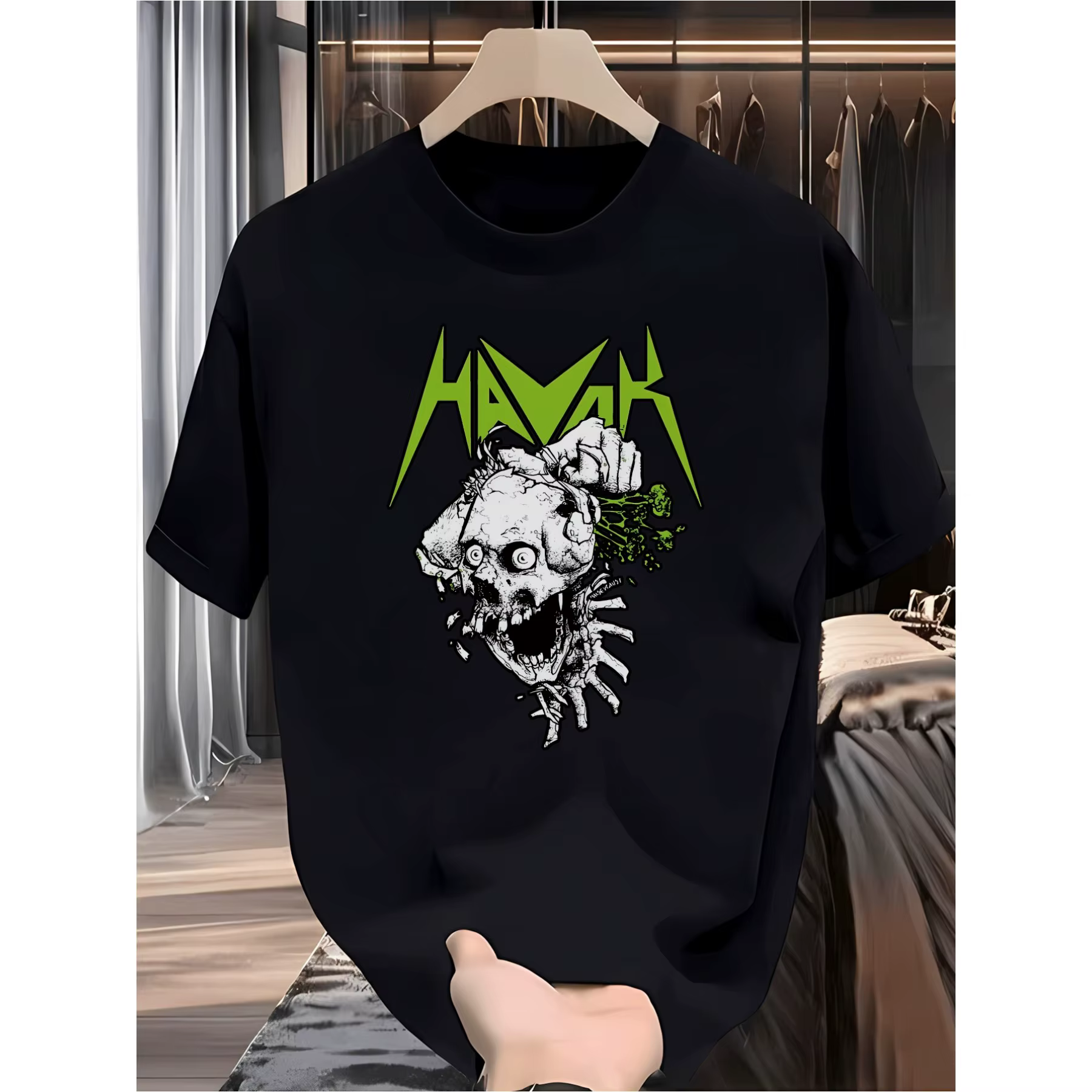 T-shirt pour homme Havok Skull Tear Print, couleur unie, col rond, doux, extensible, cool, streetwea