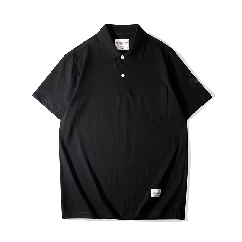 OKONKWO_200g POLO à manches courtes avec poche rétro_T-shirt à manches courtes à revers imprimé de l