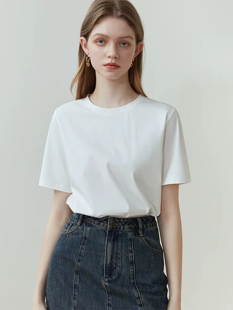 FSLE 100% coton T-Shirt à manches courtes femmes printemps été nouveau col rond droit blanc noir hau