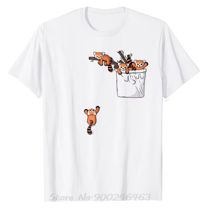 T-Shirt-Série de poche mignon Panda rouge jouant des t-shirts graphiques en coton pour hommes Cool s