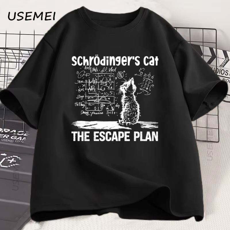 Schrodinger chat T-shirt physique mécanique quantique impression créative T-shirt à manches courtes 