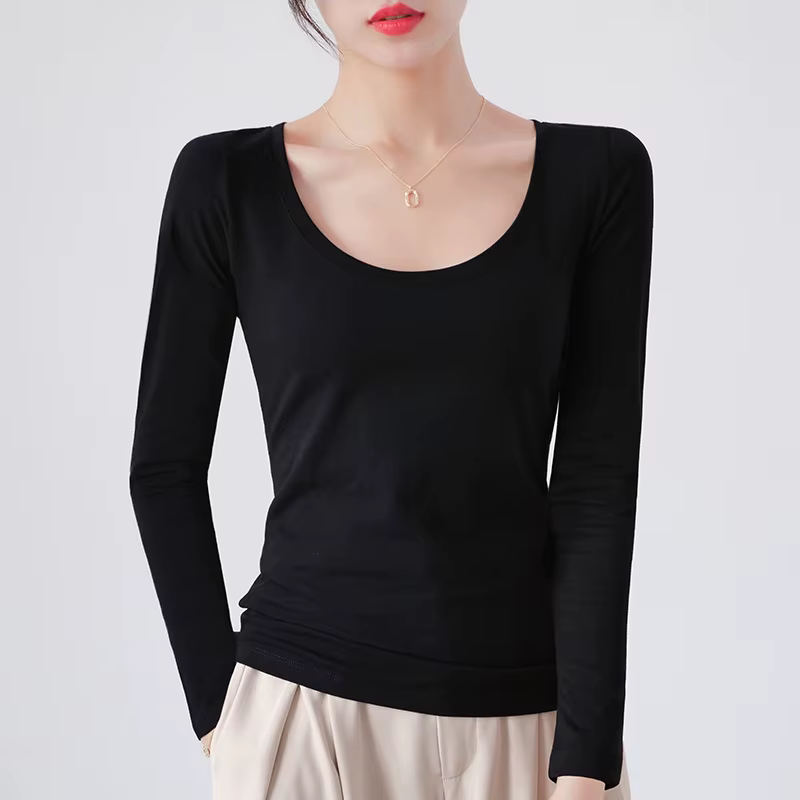 MRMT 2026 Nouveau T-shirt en coton pour femme à manches longues, couleur unie, T-shirts décontractés