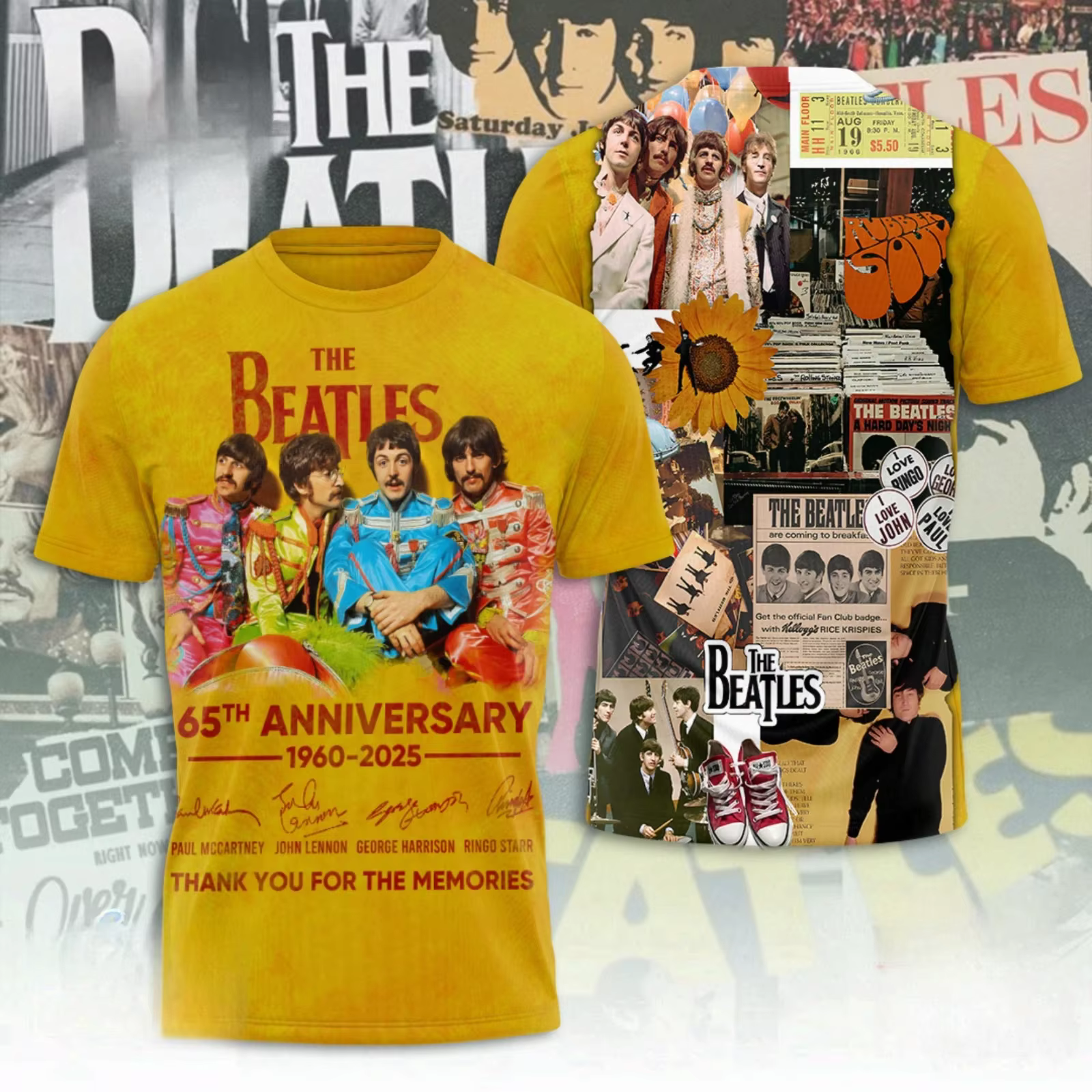 Beatles Rock Band 65e anniversaire 1960-2025 T-shirt pour hommes imprimé en 3D chemise Harajuku rue 