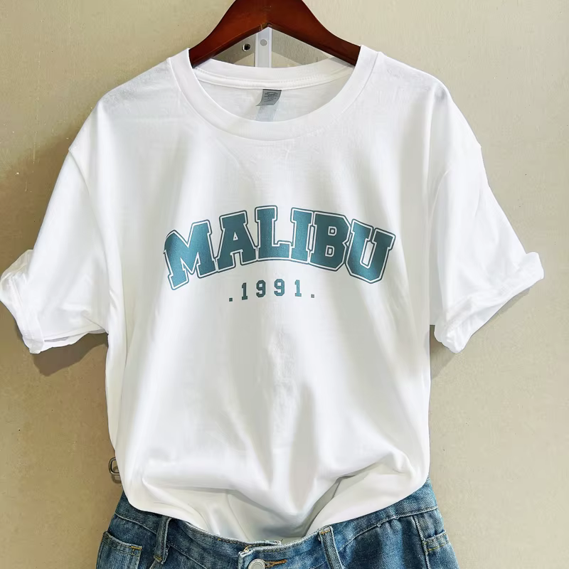 Malibu – T-Shirt manches courtes col rond pour femmes, 1 pièce, décontracté, surdimensionné, noir
