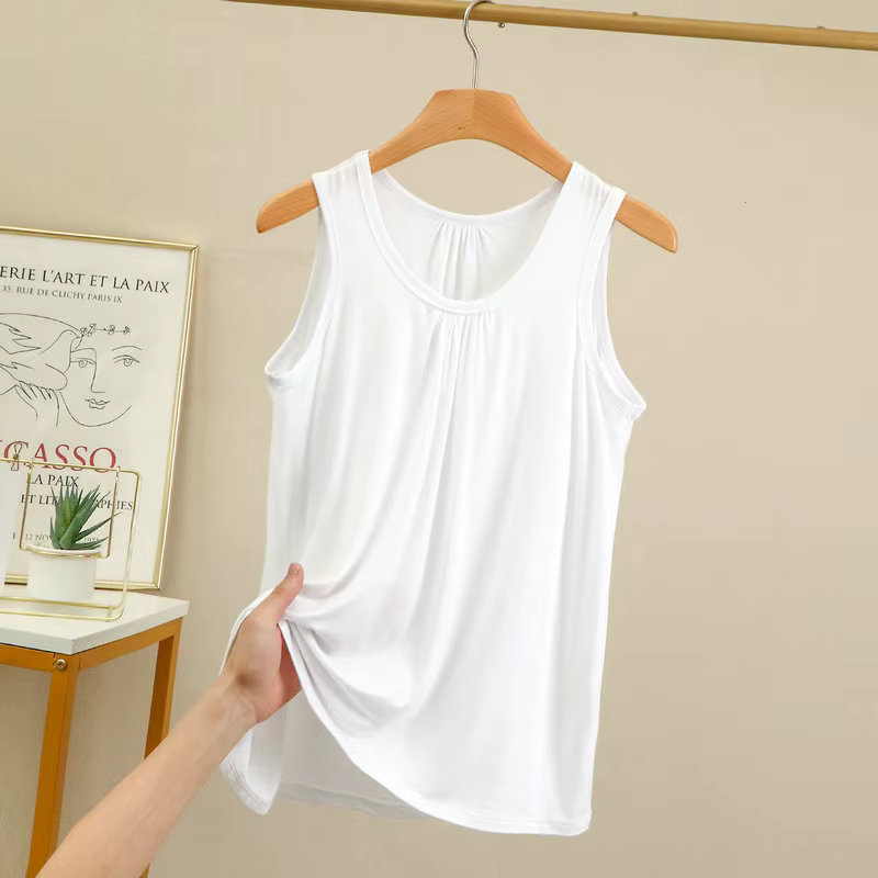 Débardeur grande taille plis amples pour femmes, t-shirt sans manches en Modal, couleur unie, vêteme