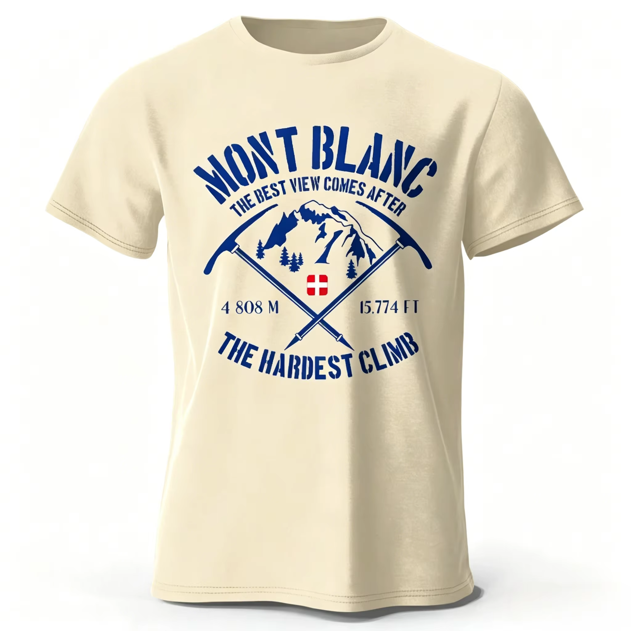 T-shirts de sport vintage en coton avec logo Mont Blanc, haute qualité, pour hommes et femmes, colle