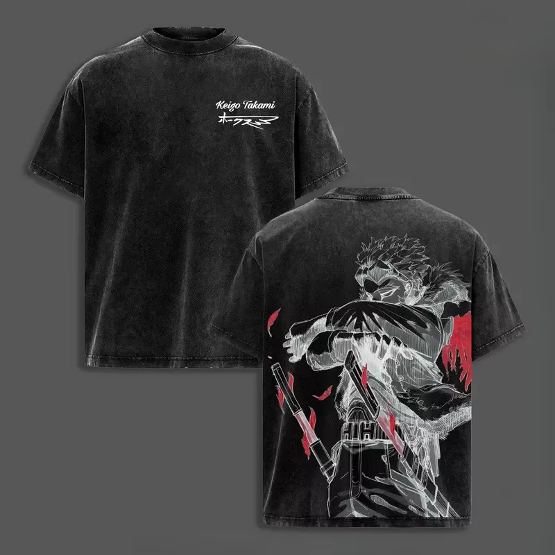 Hawks Manga T-shirt imprimé My Hero Academia Anime Vintage lavé surdimensionné T-shirt hommes femmes