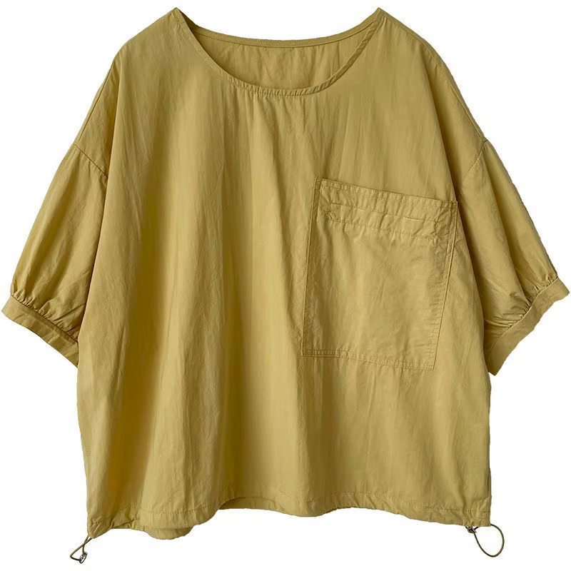 T-shirt manches mi-longues pour femmes, 100% coton, grande poche, Design de Niche, décontracté, ampl