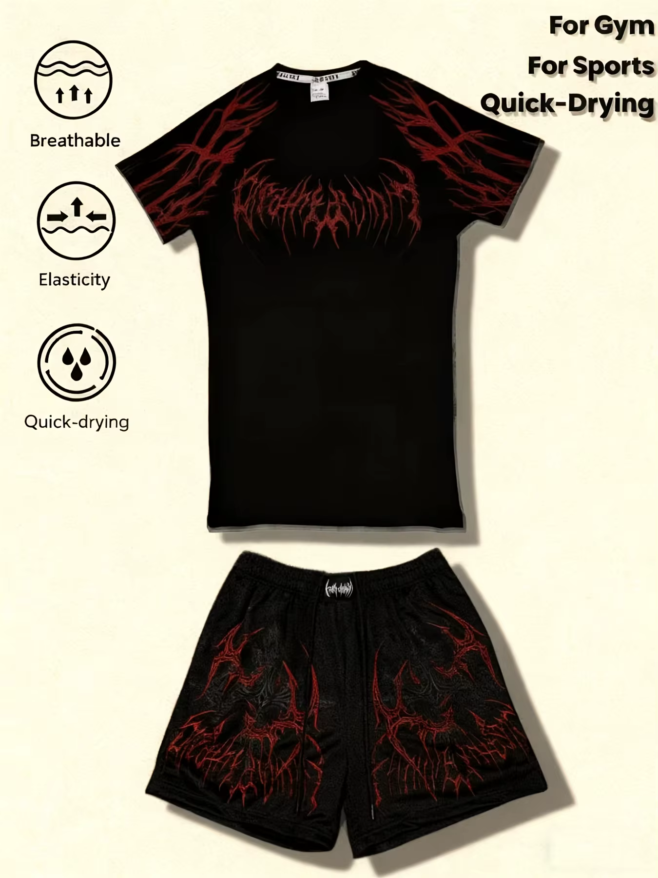 Ensemble t-shirt et short décontractés pour hommes, tissu respirant en mélange de polyester, coupe a