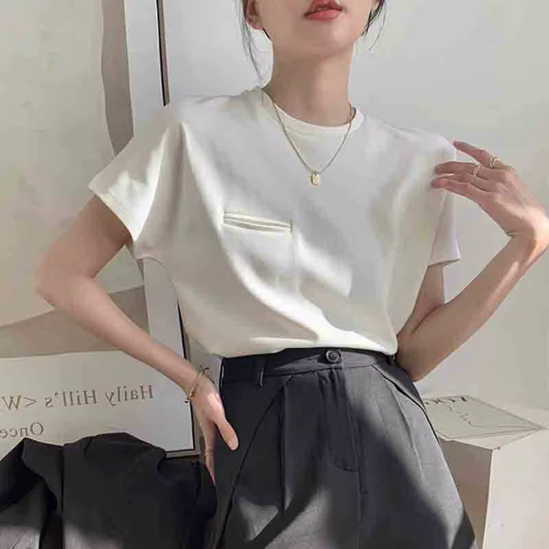 T-shirt d'été à manches courtes pour femmes, Style coréen, Simple, mode Pure, bureau, loisirs doux t