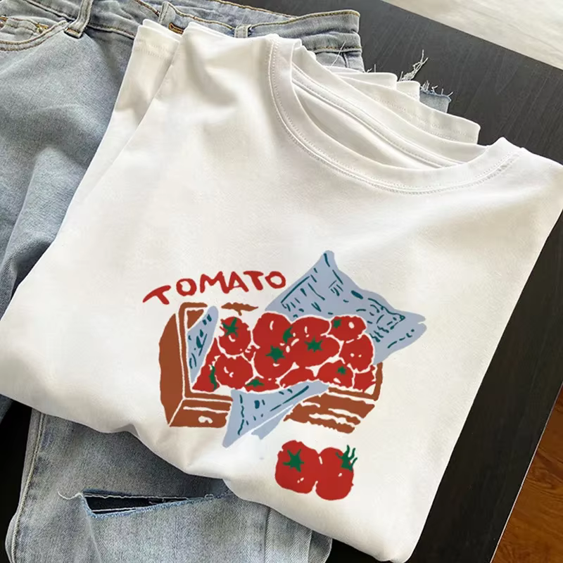 T-Shirt manches courtes femme, Vintage, Style tomate, imprimé soleil et mains, décontracté, ample, e
