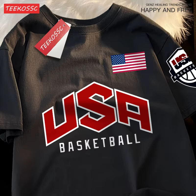 USA basket-ball imprimé rue T-Shirts décontractés hommes femmes ample surdimensionné vêtements respi