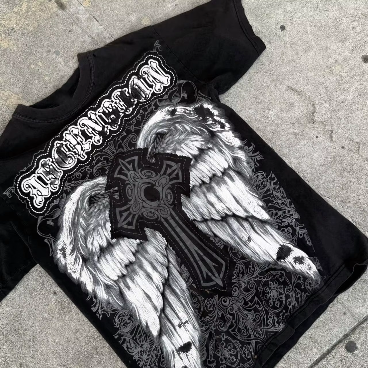 Classique Y2K Style gothique T-shirt imprimé surdimensionné T-shirt haute rue chemises gothique col