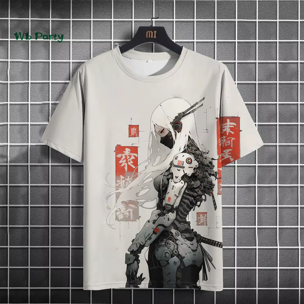 T-Shirt japonais pour hommes, motif cyber mécanique 3D, T-Shirt à manches courtes, surdimensionné, H