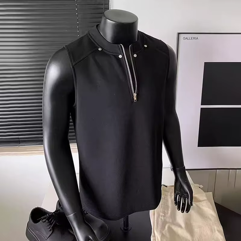 LUZHEN fermeture éclair Rivet métal décorer couleur unie vêtements de rue hommes 2025 été mince sans