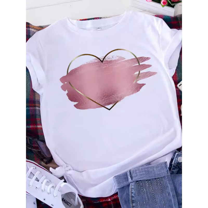 Brave Soul L américain rétro lettres amour blanc T-shirt femmes à manches courtes col rond ample gra