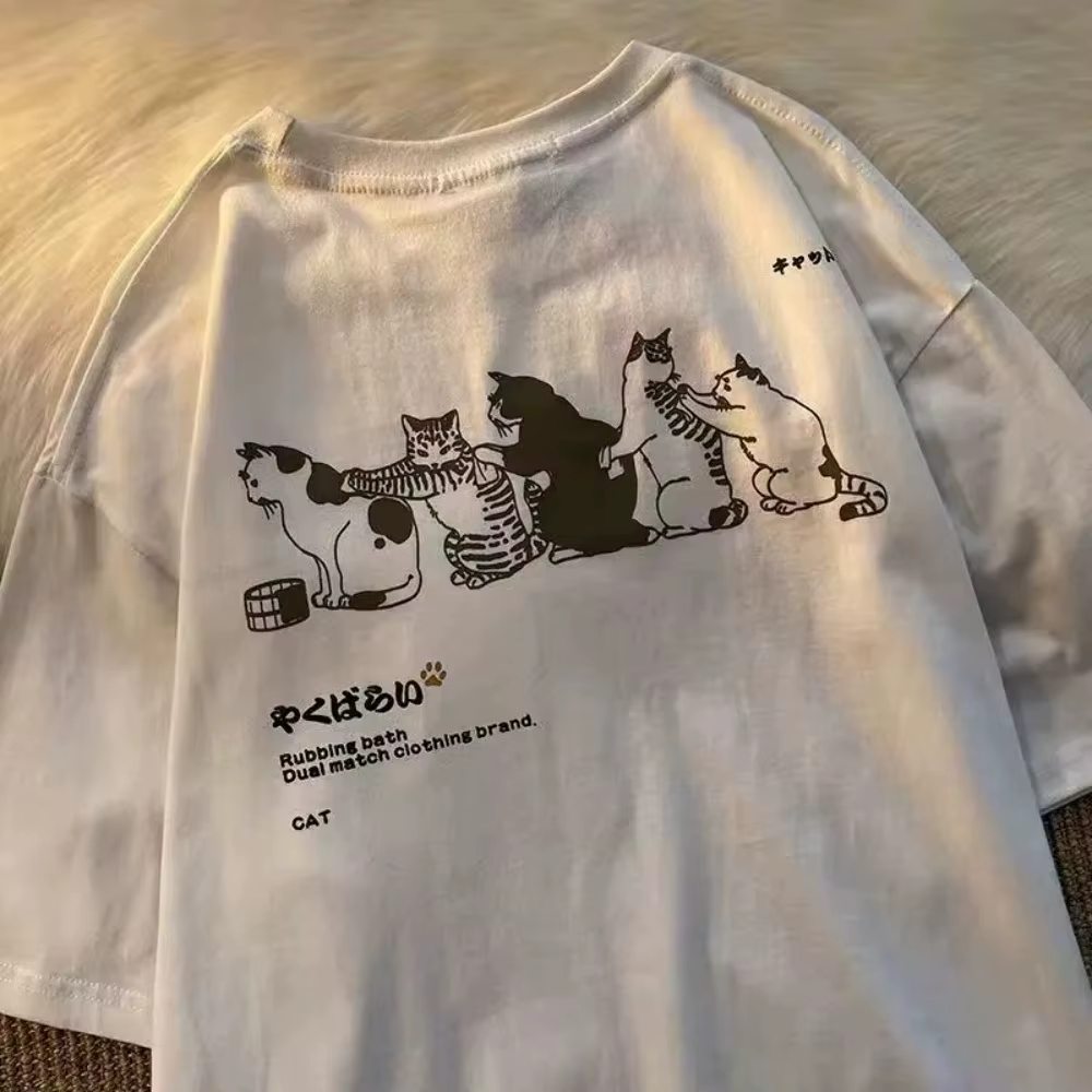 T-shirt oversize imprimé style Harajuku à manches courtes pour femme, version coréenne, coupe ample 