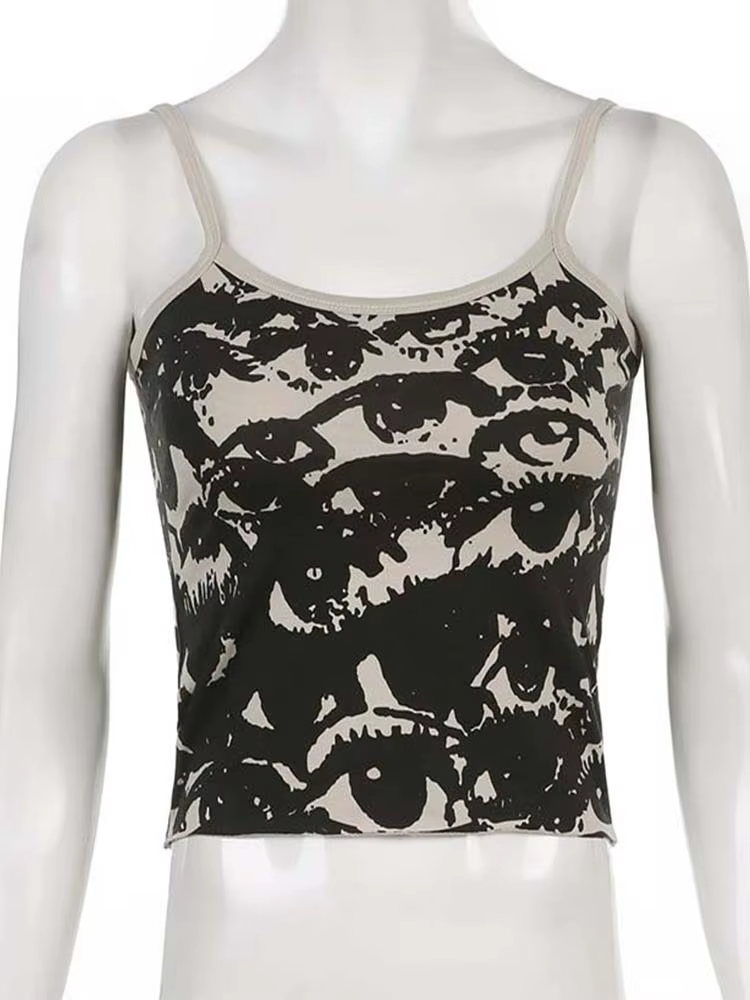 T-shirt Gothique à Manches Courtes pour Femme, Vêtement avec Bretelles Blanches, Streetwear, Harajuk