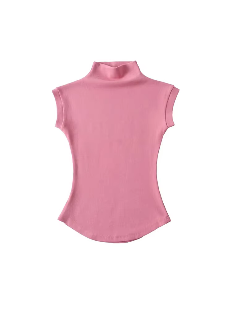 Femmes été Sexy col roulé sans manches T-Shirts hauts solide coupe ajustée pulls t-shirts décontract
