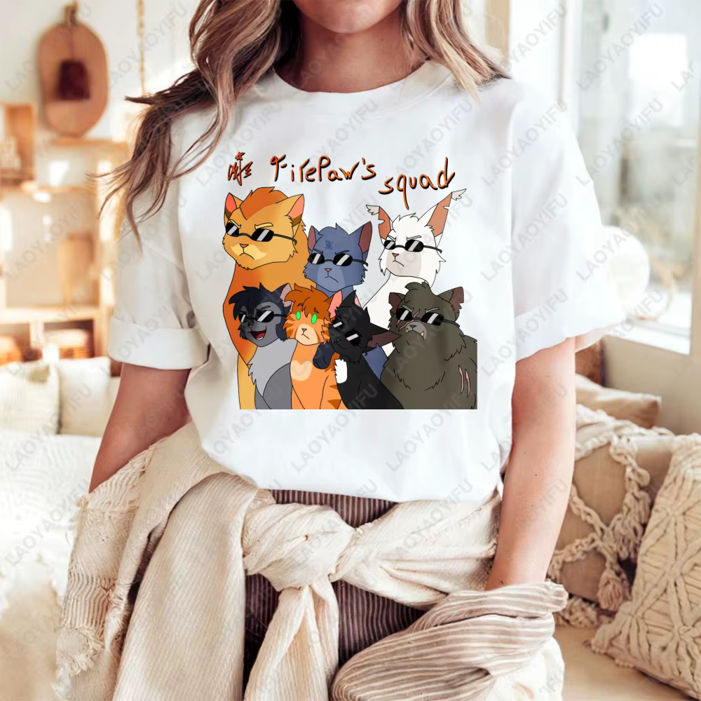 T-shirt unisexe en coton avec impression artistique Warrior Cats, haut d'été décontracté à la mode p