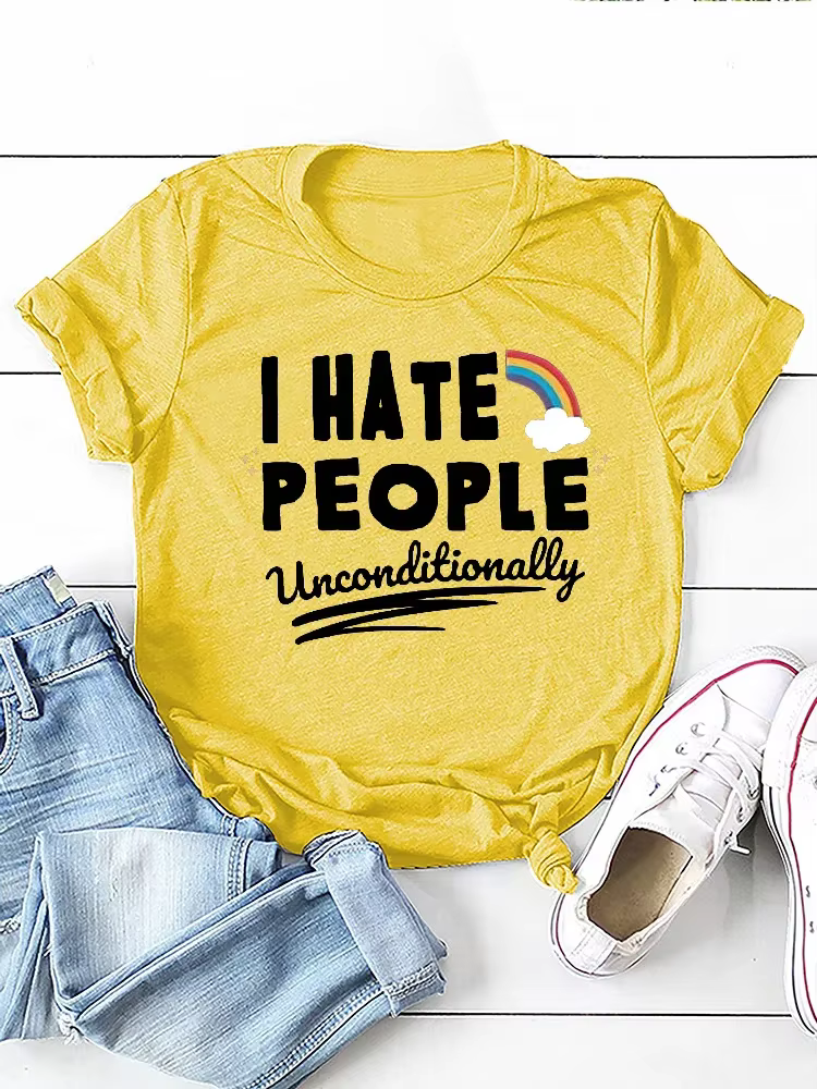 Je déteste les gens arc-en-ciel imprimé femmes t-shirt à manches courtes col rond femmes t-shirt dam