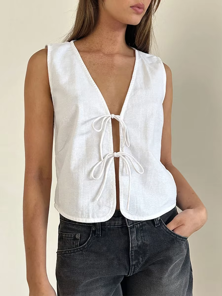 Haut court à bretelles pour femme, nœud papillon, rétro, précieux, glaçure courte, mode streetwear, 