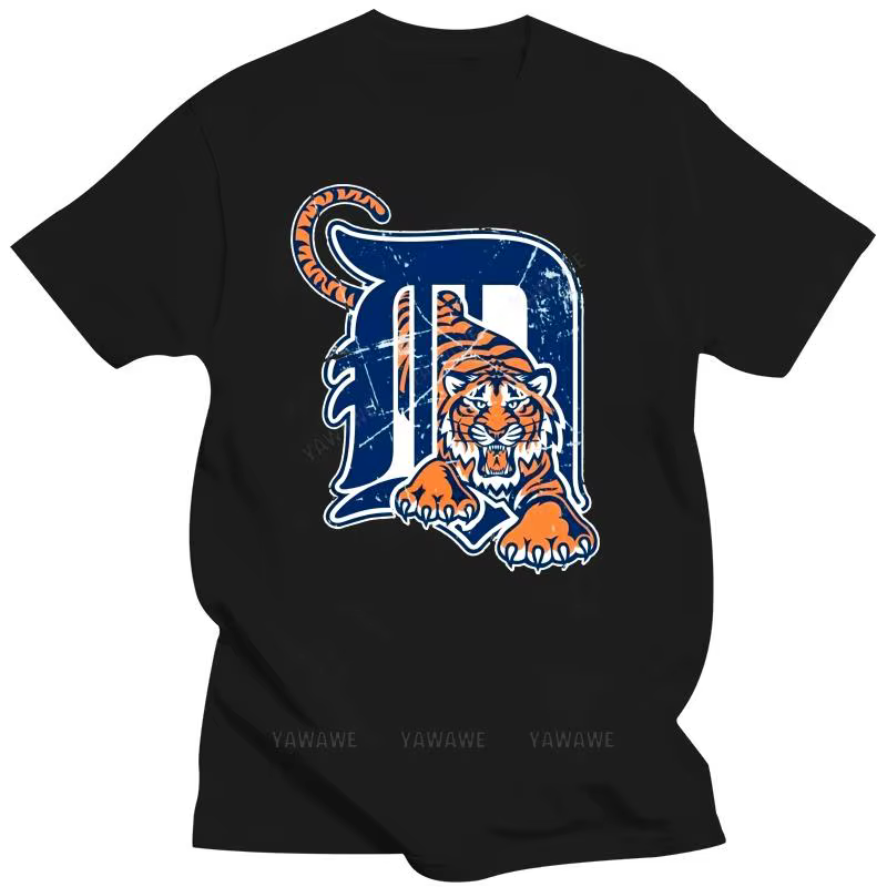 T-shirt à manches courtes en coton de style vintage, humour, tigre, mascotte, DistMurcia, Detroit, b