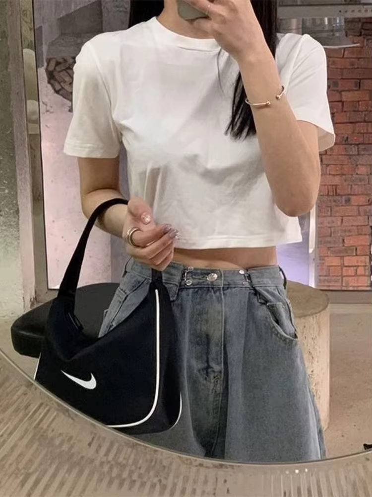 T-shirt court monochromatique pour femme, Streetwear, Slim, Casual, Mode, Preppy, Chic, Basique, Sty