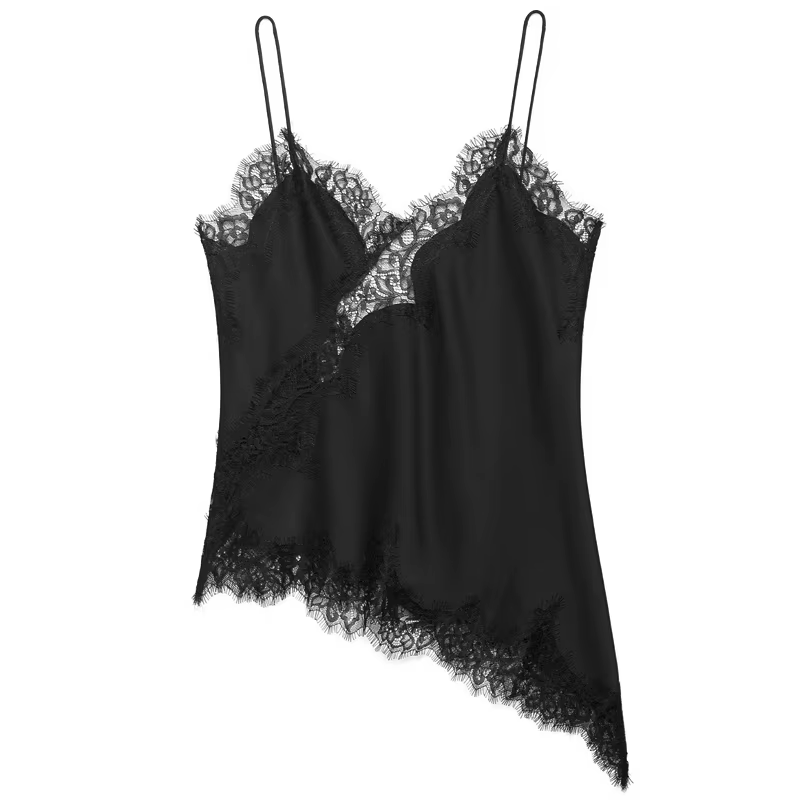 HXAO dentelle haut asymétrique femmes réservoirs & Camis été 2025 noir Slip haut sans manches dames 
