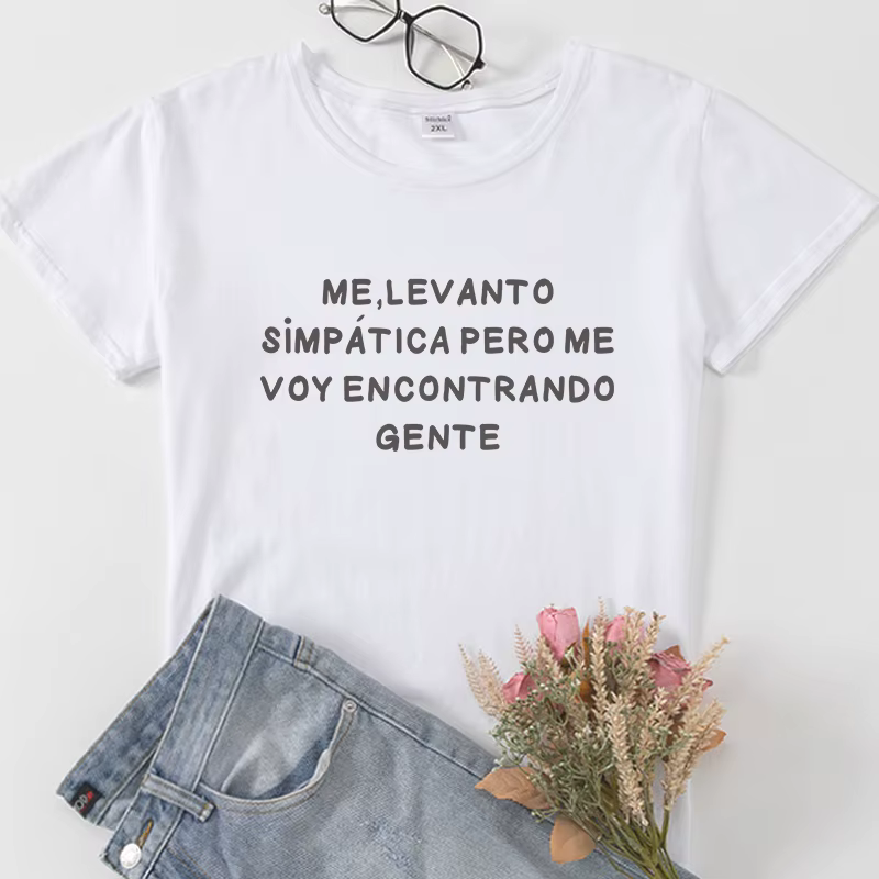T-shirt manches courtes femme, décontracté, en coton, à la mode espagnole, noir et blanc