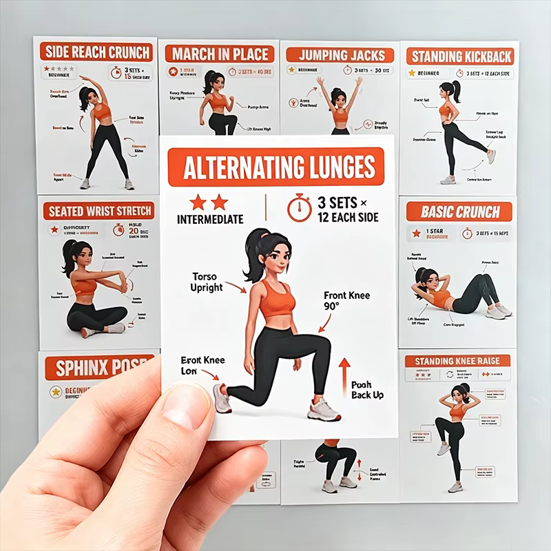 Cartes de guide de fitness, comprenant des exercices de musculation, de renforcement du tronc et d'é