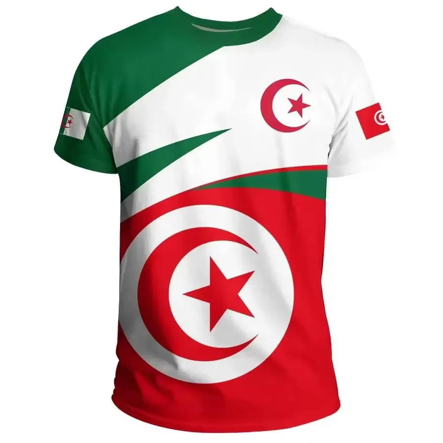 2024 Algérie Drapeau Tshirt Casual Sport Lâche 3D Imprimé Haute Qualité T-Shirts D'été Football Club