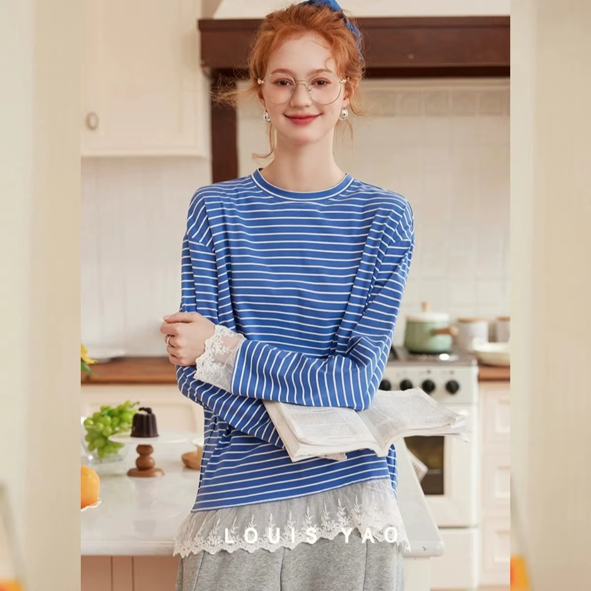 T-shirts pour femmes LOUIS YAO aux couleurs contrastées, collection automne 2025, à rayures et dente