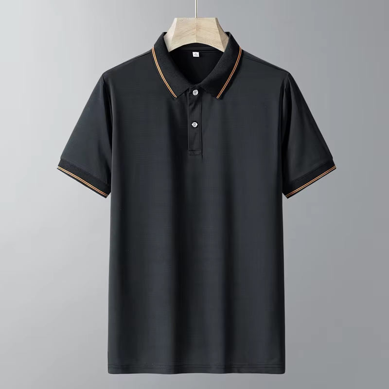 Polo d'été OUSSYU pour homme à séchage rapide, col revers, manches courtes, maille respirante, bouto