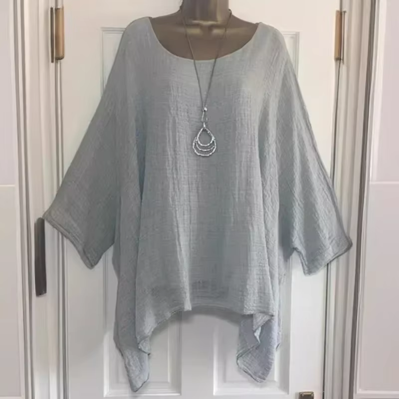 2024 femmes t-shirts grande taille 5XL T-Shirt lin col rond décontracté chemise ample été automne no