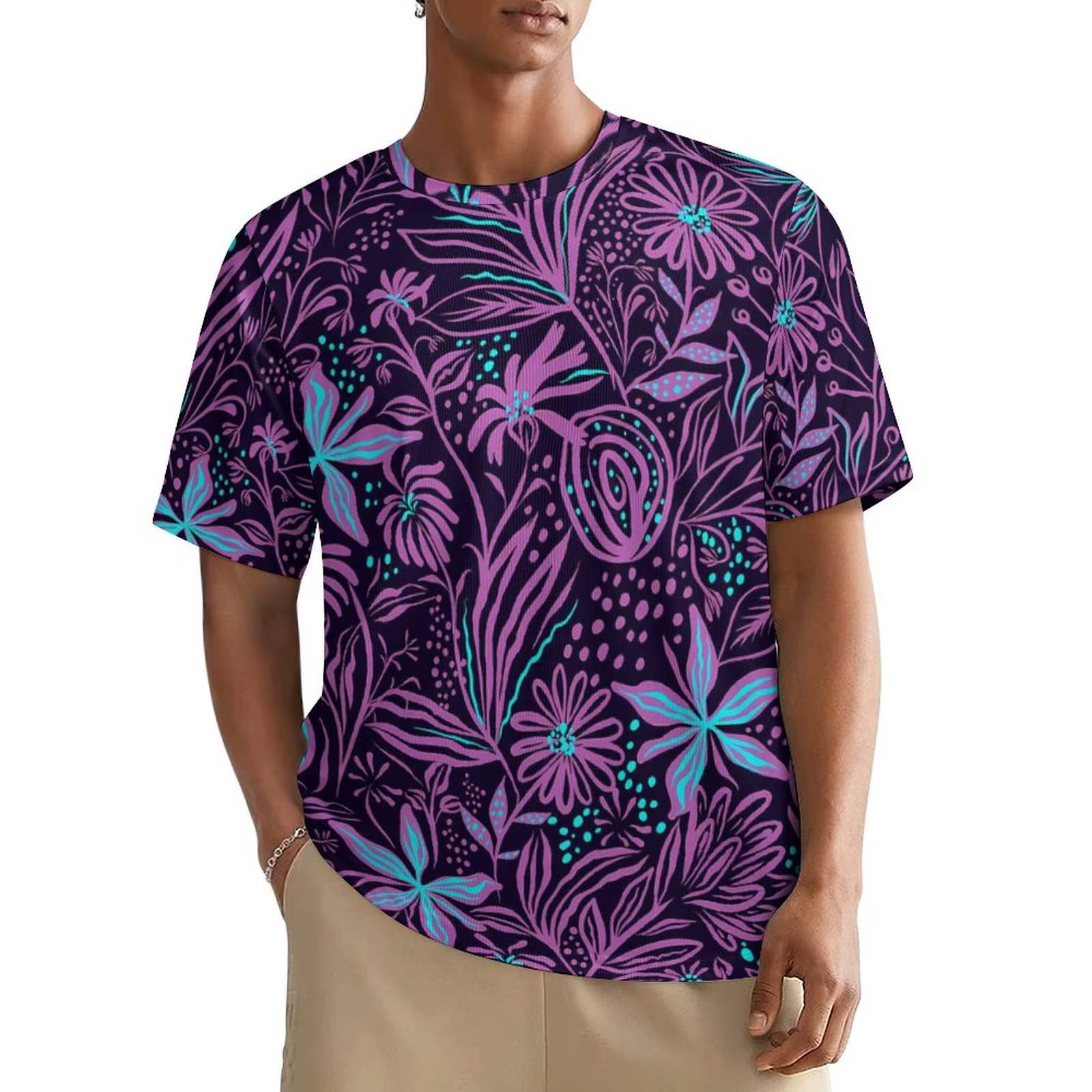 T-shirt imprimé floral pour hommes, hibiscus coloré, t-shirts à col rond personnalisés, t-shirts ten